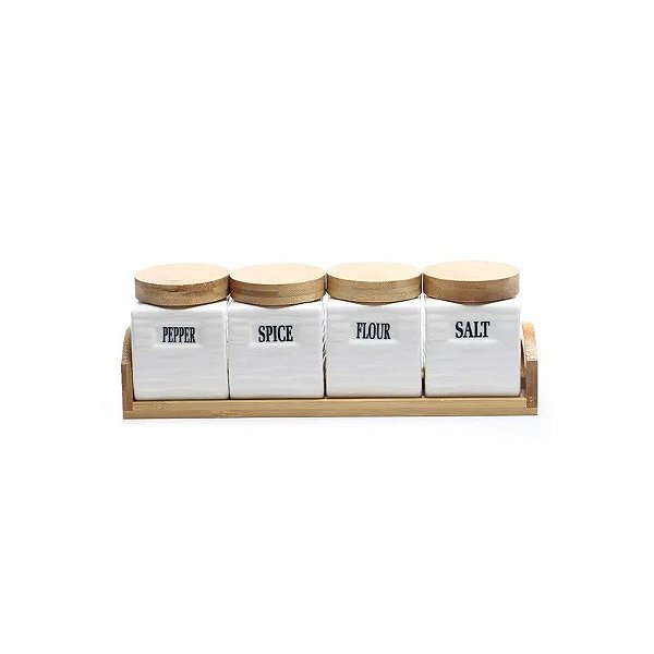 Jogo de Potes de Cerâmica – 4 Peças 9X7 CM + Suporte