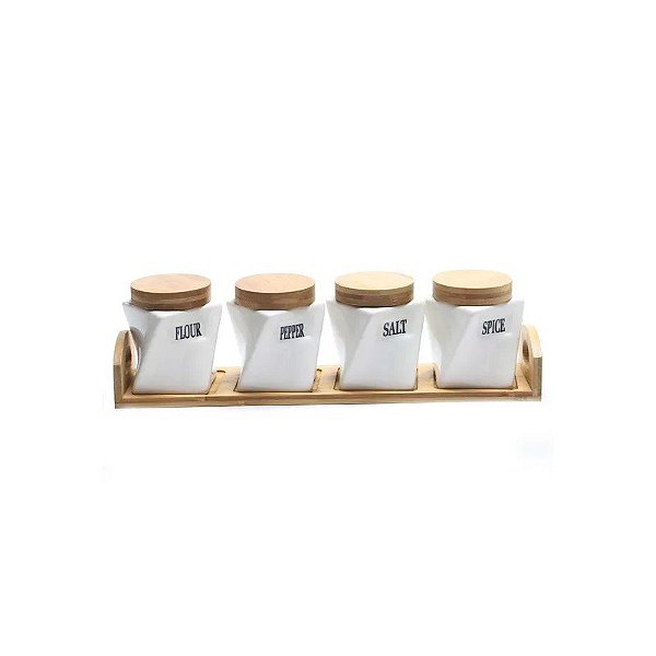 Potes de Cerâmica – Conjunto com 4 Unidades 7X10 CM + Suporte