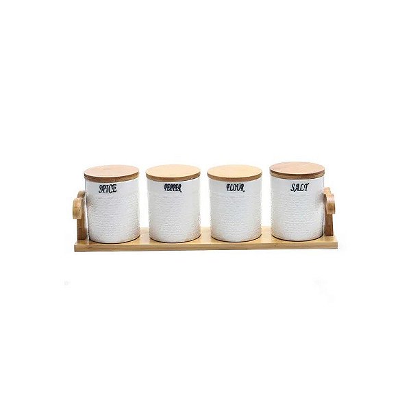 Jogo de Potes de Cerâmica com 4 Peças 10X7 CM + Suporte