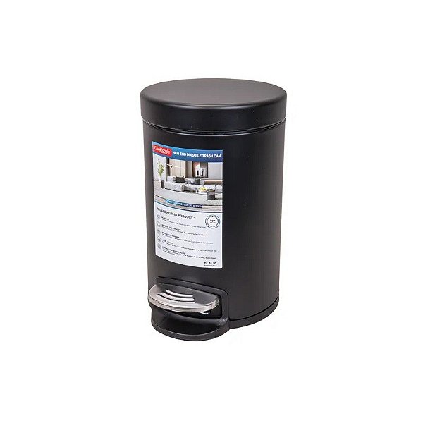 Lixeira de Aço Inox Redonda 3L Preto Fosco