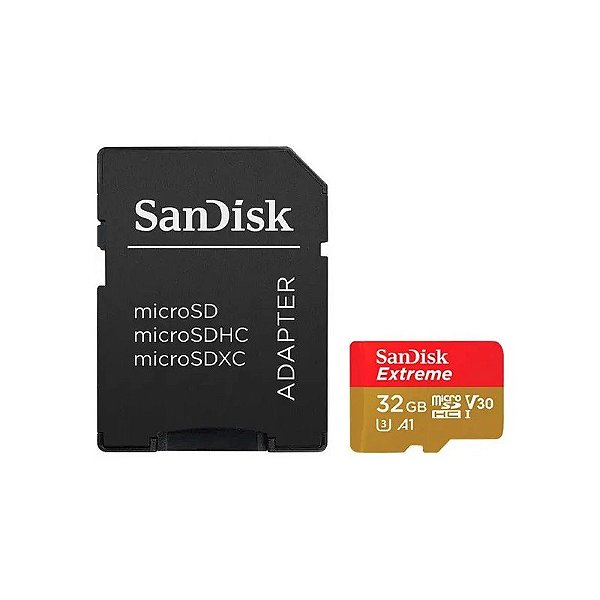 Cartão de Memória Micro SD de 32GB Sandisk Extreme SDSQXAF-032G-GN6AA - Vermelho/Dourado
