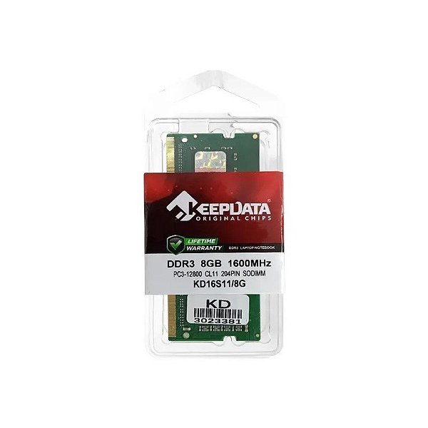 Memória RAM para Notebook 8GB Keepdata KD16S11/8G DDR3 de 1600MHZ