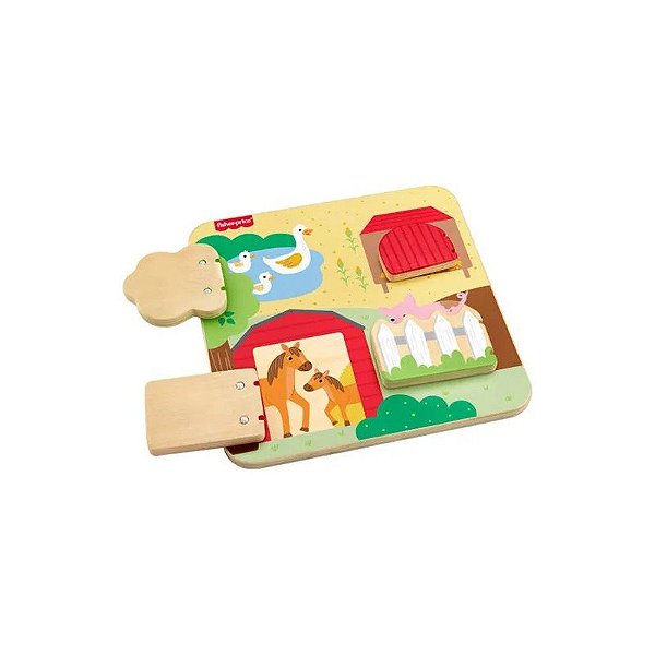Jogo Didático Tabuleiro de Madeira de Animais de Fazenda