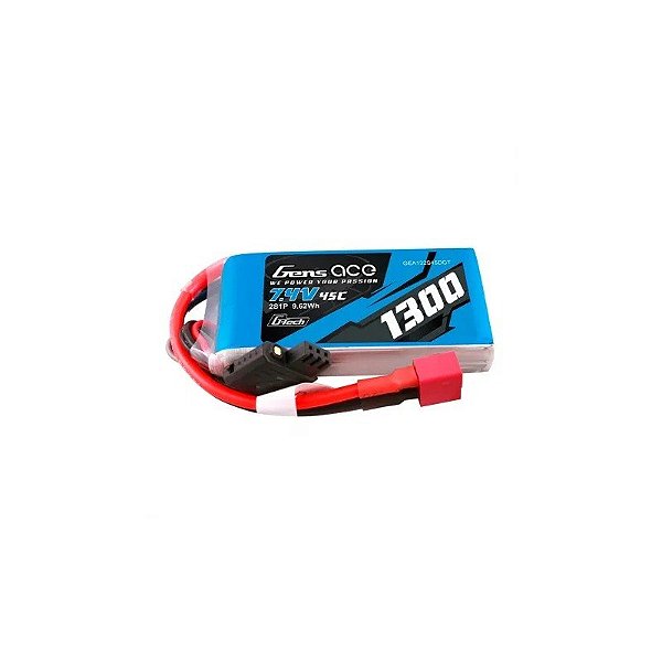 Bateria Gens Ace 7.4V 1300MAH 2S 45C G-Tech Lipo Conector Deans