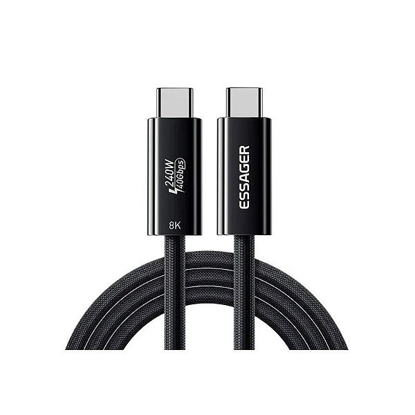 Cabo Essager EXCTT4-PLA01-P USB-C para USB-C 240W 1,8 Metros - Preto