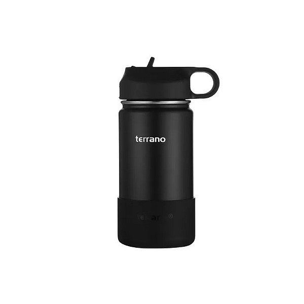 Garrafa Térmica Terrano Kids - 350ml - com Bico + 2 Canudos - Preta
