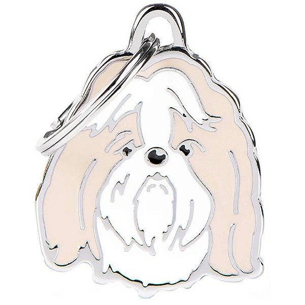 Placa de identificação MyFamily Friends Cachorro Shih Tzu MF16NGREY - Branco/Dourado