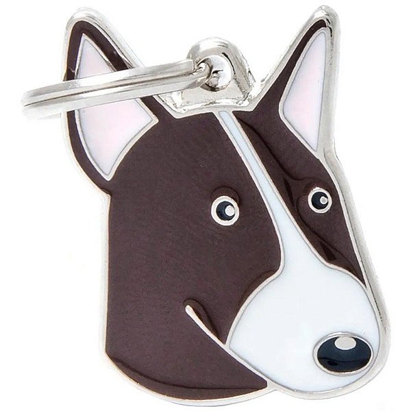 Placa de identificação MyFamily Friends Cachorro Tigrado e Branco Bull Terrier MF21BROWN