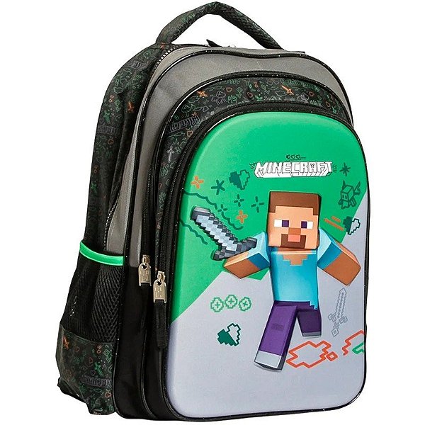 Mochila Escolar Minecraft M34-220396 (Preto/Verde)
