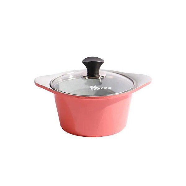 Panela de Molho Cerâmica Ecoramic com Tampa 18CM Rosa