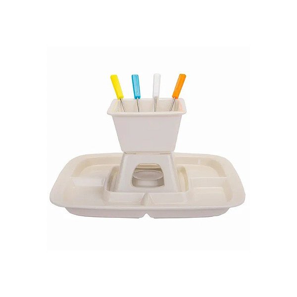 Jogo para Fondue de Porcelana com 7 Peças Base Porcelana de 26CM