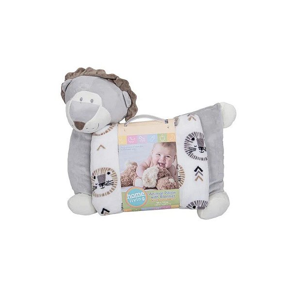Manta com Almofada de Leão para Bebê 40X36-90X75CM 2 Peças Cinza