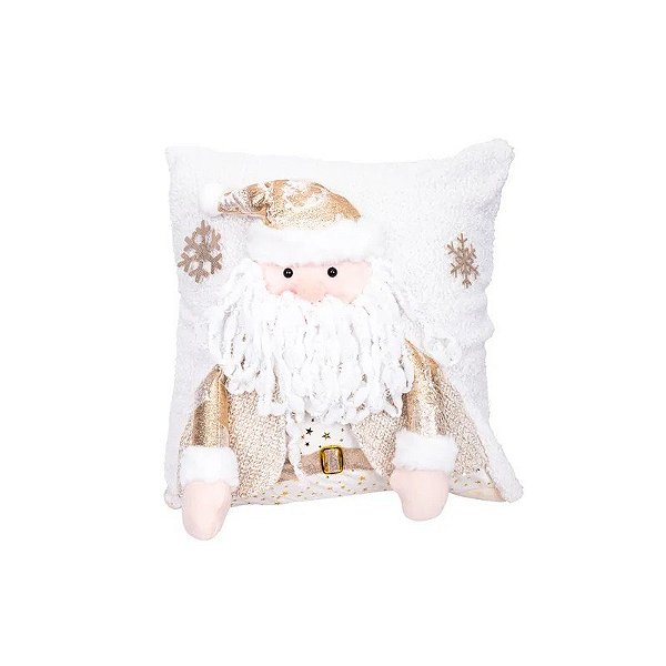 Capa de Travesseiro Natalina 42X42CM com Desenho Papai Noel Branco