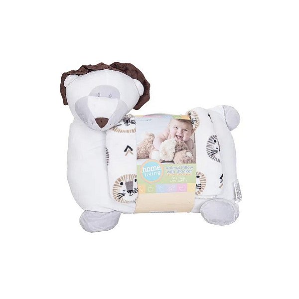 Manta com Almofada de Leão para Bebê 90X75CM 2 Peças Branco