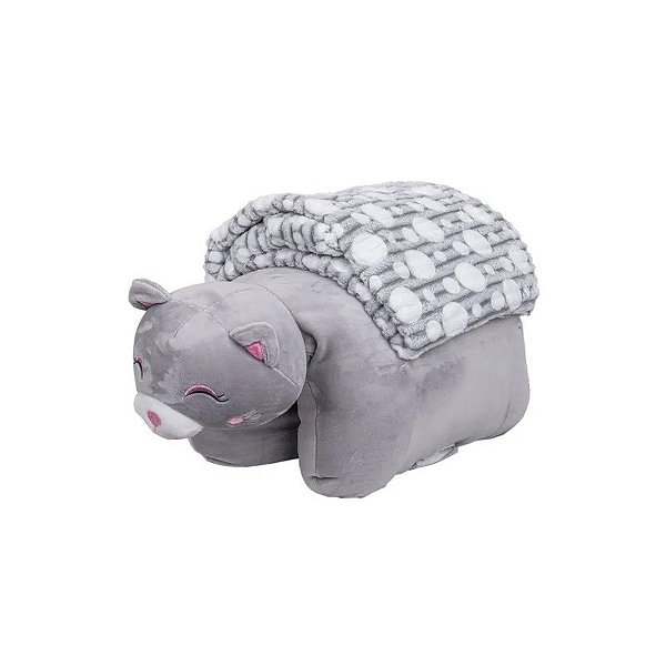 Manta com Almofada de Gato para Bebê 38x48-90x75cm Cinza