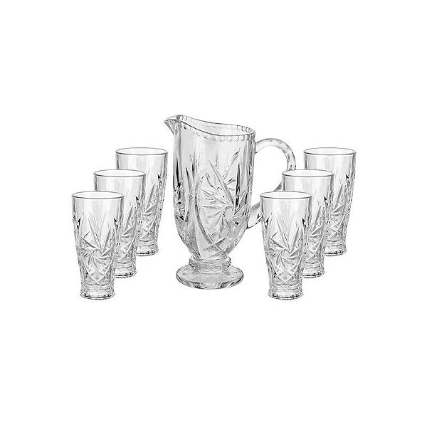 Jogo de Jarra 1,3L de Vidro com 6 Copos 300ML