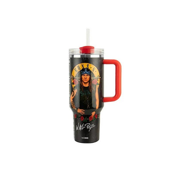 Copo Térmico Weedoo Guns N' Roses - 1.2L - com Canudo - Logo Axl Rose Preto