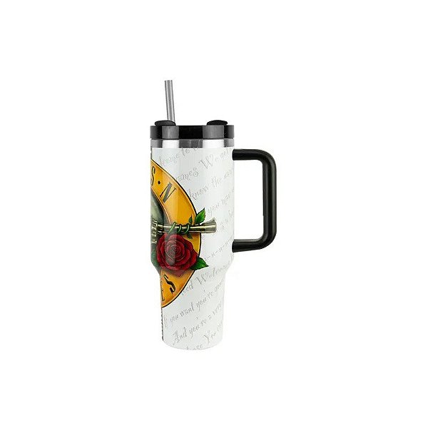 Copo Térmico Weedoo Guns N' Roses - 1,2L - com Canudo - Logo Branco