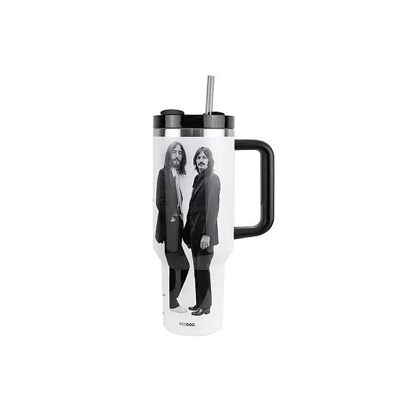 Copo Térmico Weedoo The Beatles - 1.2L - com Canudo - Branco e Preto