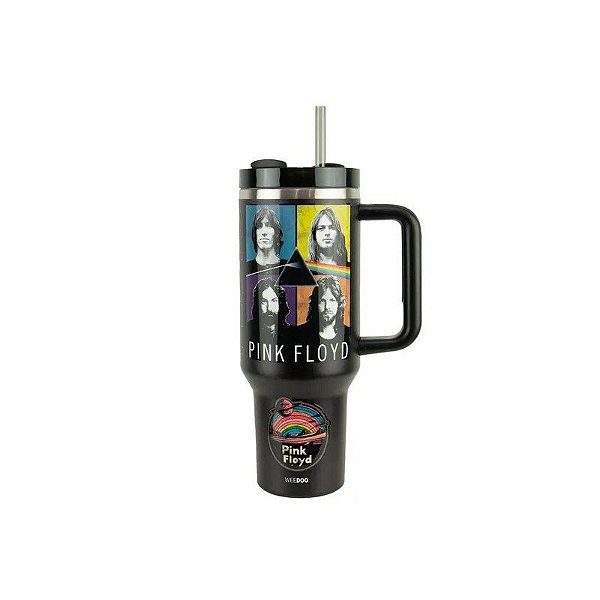 Copo Térmico Weedoo Pink Floyd - 1,2 L - com Canudo - Preto e Vermelho