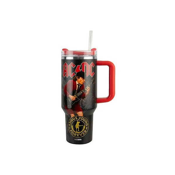 Copo Térmico Weedoo Ac/DC Angus Young - 1.2L - com Canudo - Preto e Vermelho