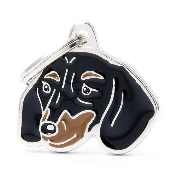 Placa de identificação MyFamily Friends Cachorro Dachshund Preto e Marrom MF19NBLACK