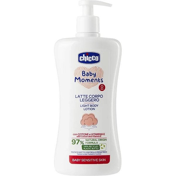 Creme Corporal para Bebê Chicco Baby Moments Pele Sensível 500mL