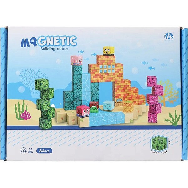 Jogo de Cubos Magnéticos de Construção Magnetic Building Cubes Chuang Huang - CH1402 (84 peças)