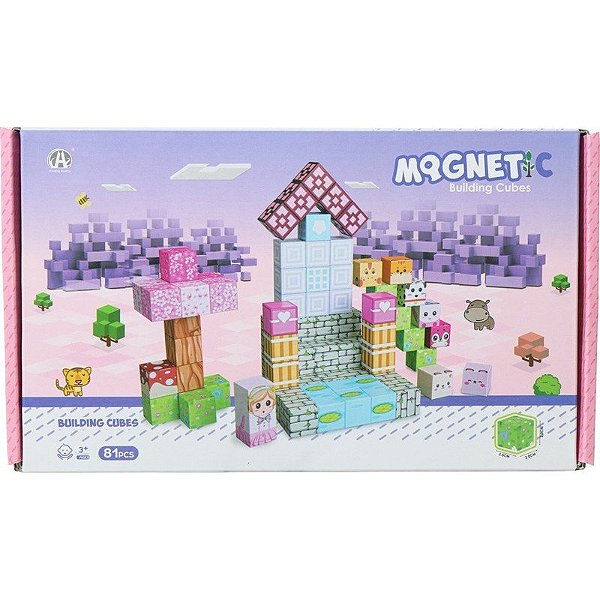 Jogo de Cubos Magnéticos de Construção Magnetic Building Cubes Chuang Huang - CH1384 (81 peças)