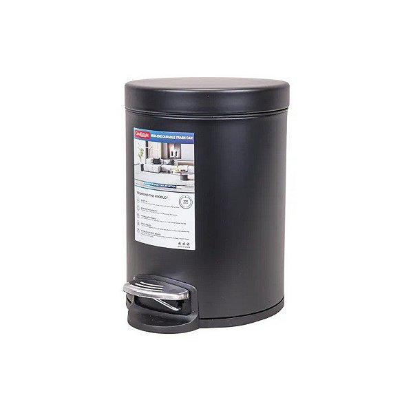 Lixeira Redonda 5L Aço Inox Preto Fosco