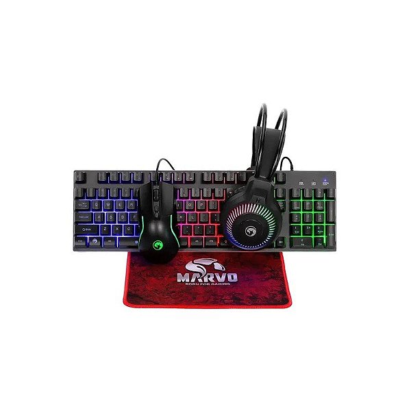 Kit Gamer Marvo Loot 40 CM416 Teclado + Mouse + Headset + Mousepad - Preto