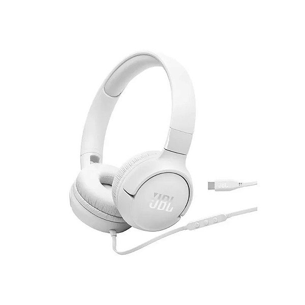 Fone de ouvido JBL Tune 520C com microfone e cabo de 1,20 metros - Branco