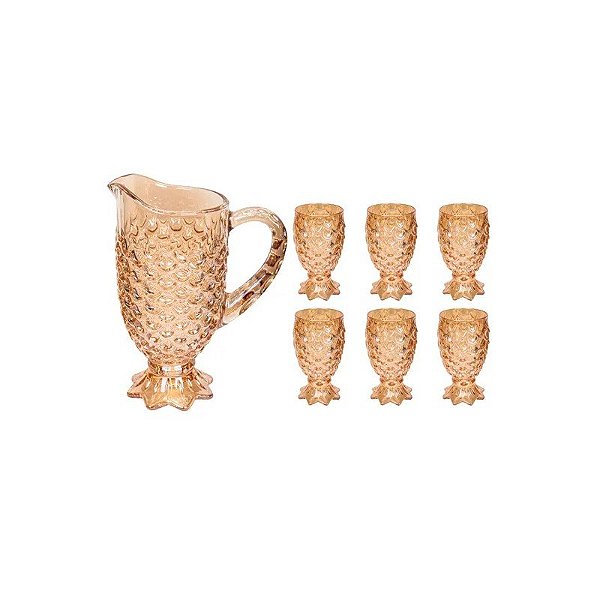 Jogo de Jarra e Copos de Vidro 13,5x7cm - 7 Peças Dourado