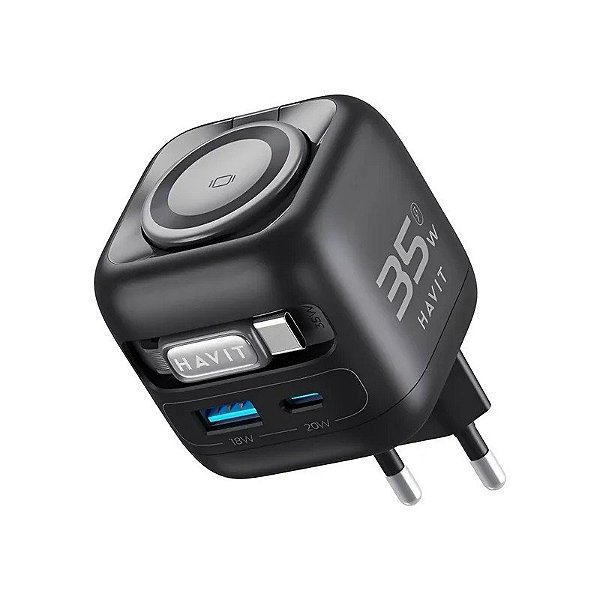 Carregador de Parede Havit NV-UC250S com Cabo Retrátil 4 Em 1 35 W - Preto