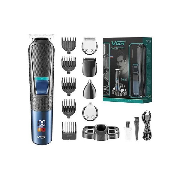Barbeador VGR V-108 Barba/Cabelo 10 Em 1/LCD
