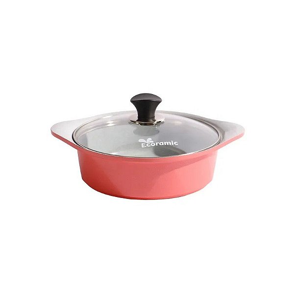Panela de Cerâmica Ecoramic com Tampa Rosa 22CM