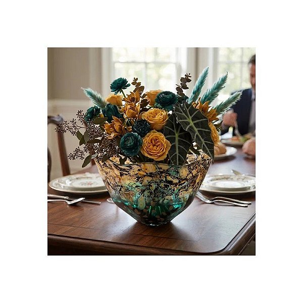 Vaso de Vidro Soprado - Verde com Dourado