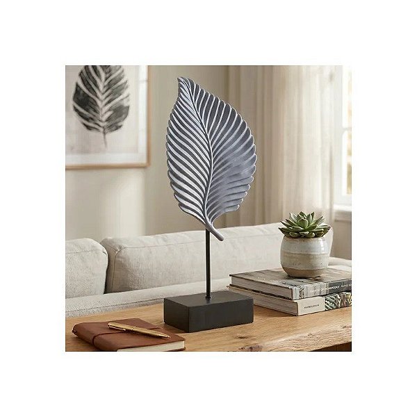Estátua Decorativa em Forma de Folha 41 cm Cinza
