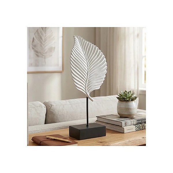Estatua Decorativa Em Formato de Folha 41 CM Branco