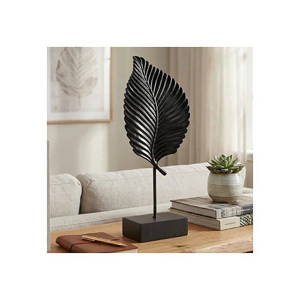 Estátua Decorativa em Forma de Folha 41 cm Preto