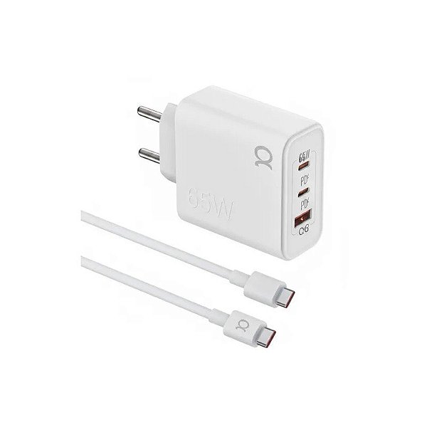 Carregador A'Gold Pro+CA46-5 USB-A/USB-C X2 com Cabo de 65W - Branco