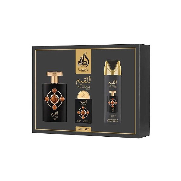 Kit Lattafa Al Qiam Gold Presente - Eau de Parfum - Unissex - 3 Em 1 - 300ML + 200ML + 100ML