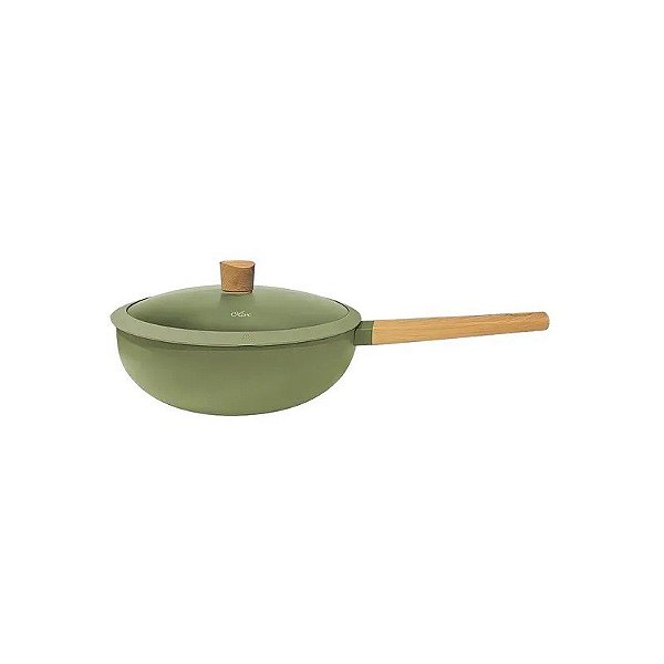 Wok Hudson de Alumínio Antiaderente Olive 4,6 L com Tampa de 28 CM