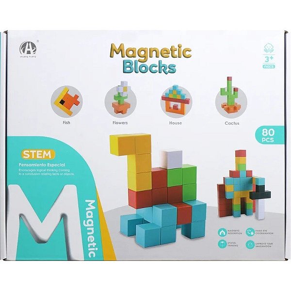 Jogo de Cubos Magnéticos de Construção Magnetic Blocks Chuang Huang - CH1234 (80 peças)