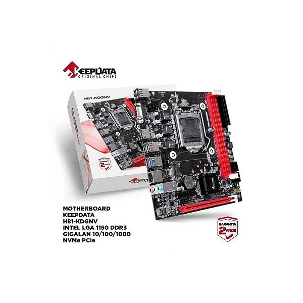 Placa-Mãe 1150 Keepdata H81-KDGNV 2XVG-DDR3, 1XVG-M.2 Nvme, 1XVG-D-Sub, 1XHDMI, 2XUSB-A 3.0, 4XUSB-A 2.0, 1XRJ45 Gigabit, 1XÁudio, M-ATX