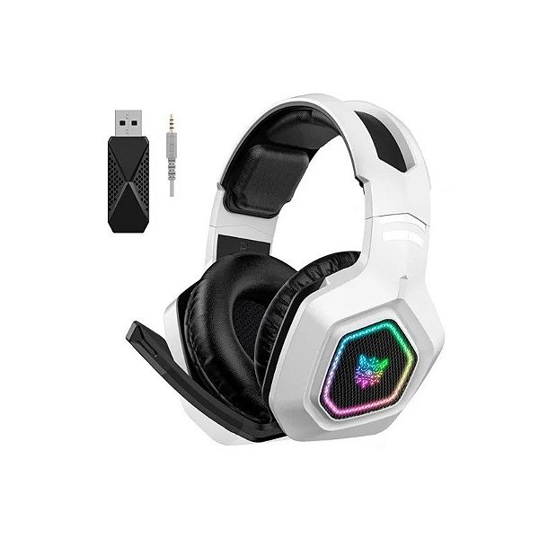 Fone Onikuma com Microfone B100 Wireless RGB BT/2.4G Branco Wired