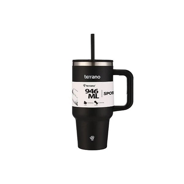 Garrafa Térmica Terrano Spotie Cup - 946ML - com Canudo - Preto