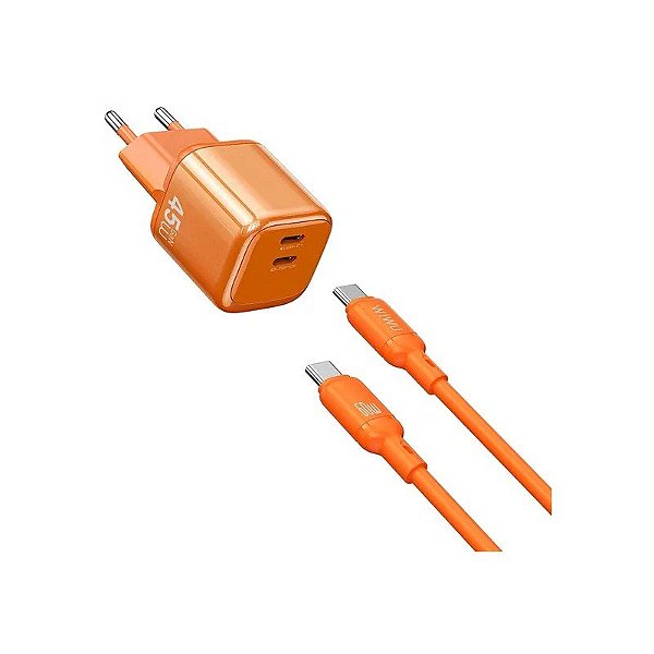 Carregador Wiwu com Cabo USB-C para USB-C WI-G025 45W - Laranja