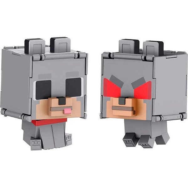 Jogo Figuras Minecraft Lobo Domesticado + Lobo Hostil Flippin' Figs 2 em 1 Mattel - JCN22