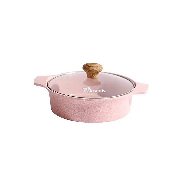 Caçarola de Cerâmica Ecoramic com Tampa Rosa 20CM